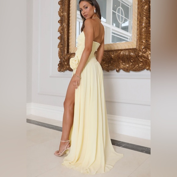 Yellow gown with flower appliqué wedding guest dress - Picture 6 of 6